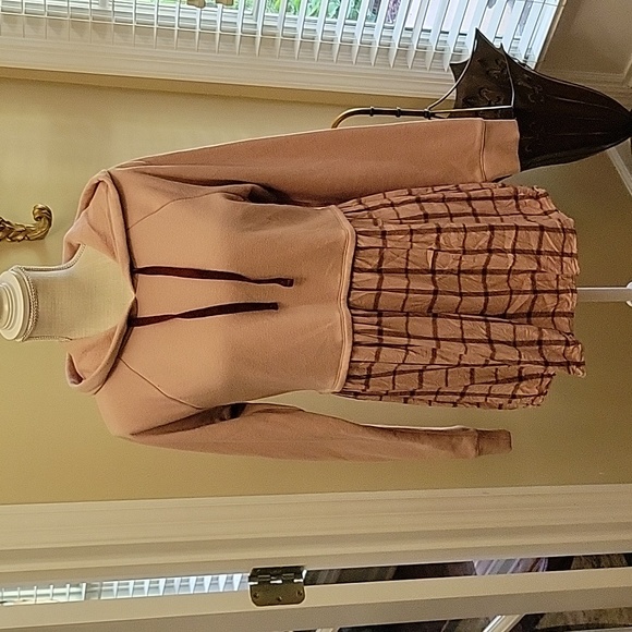 Motherhood Maternity pink burgundy hooded sweatshirt tunic checked skirt…M EUC - Picture 1 of 8